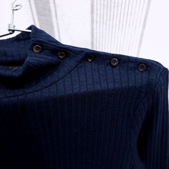 MASSIMO DUTTI Soft Knit Sweater Pullover Base Layer Navy Blue Mock Neck Sz Small - Picture 3 of 6